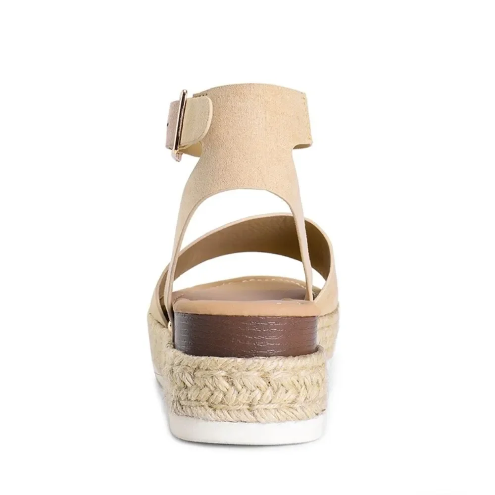 Dream Pairs Nude Suede Ankle Strap Platform Espadrille Sandals Size 7 EUC